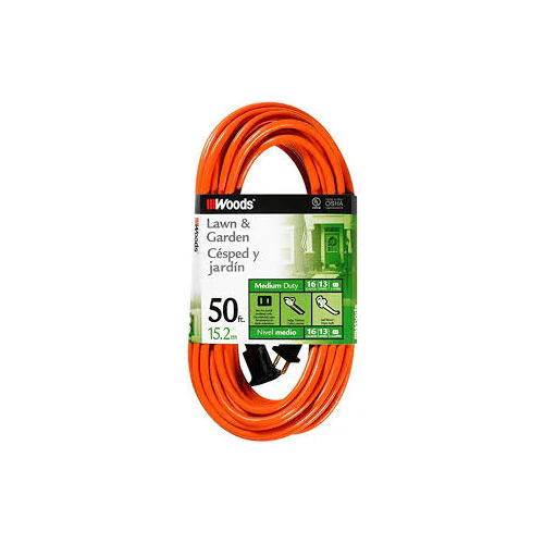 Woods 723 16/2 SJTW General Purpose Extension Cord, Medium Duty, Ideal for Landscaping and Powe - Moutools