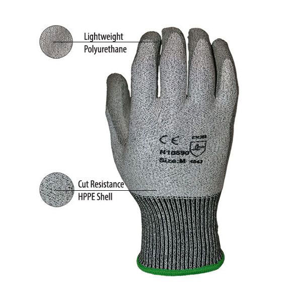 Gator N10590-M Grip Glove, 13-Gauge, Cut Resistant, PU Coated, M 12/box - Moutools