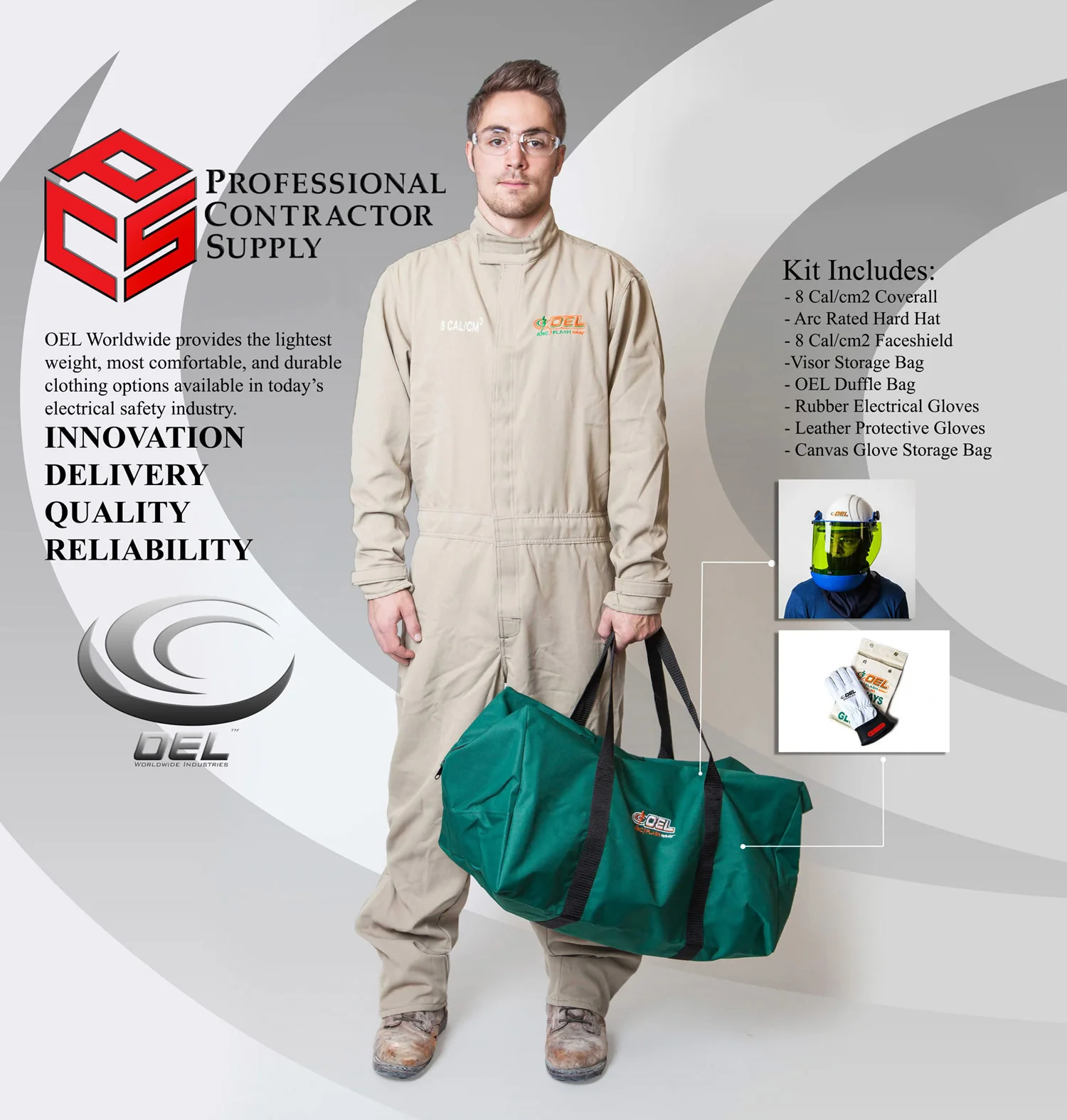OEL AFW8-PFC-LRG-00-11-B-10 Large 8 CAL Coverall Kit w/ Head Gear And Size 10 Glove Kit - Moutools