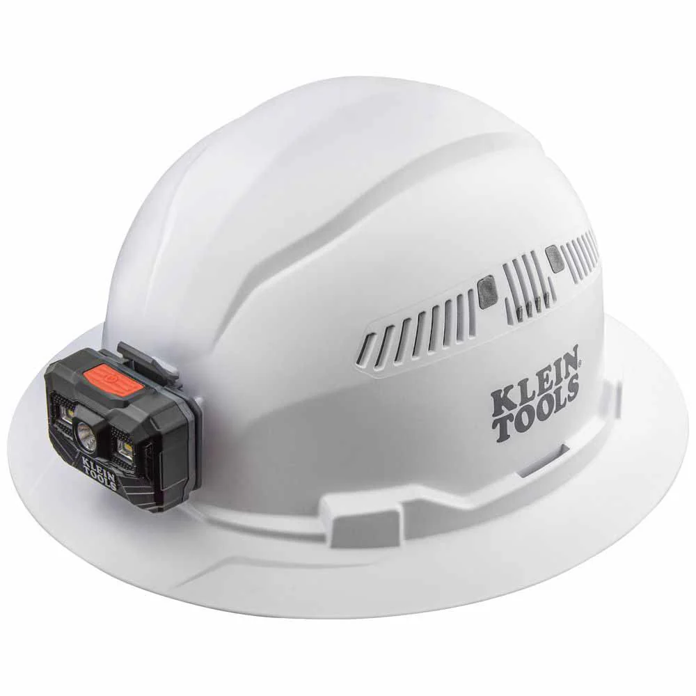 Klein 60407RL Hard Hat, Full Brim White w/Rechargeable Headlamp - Moutools