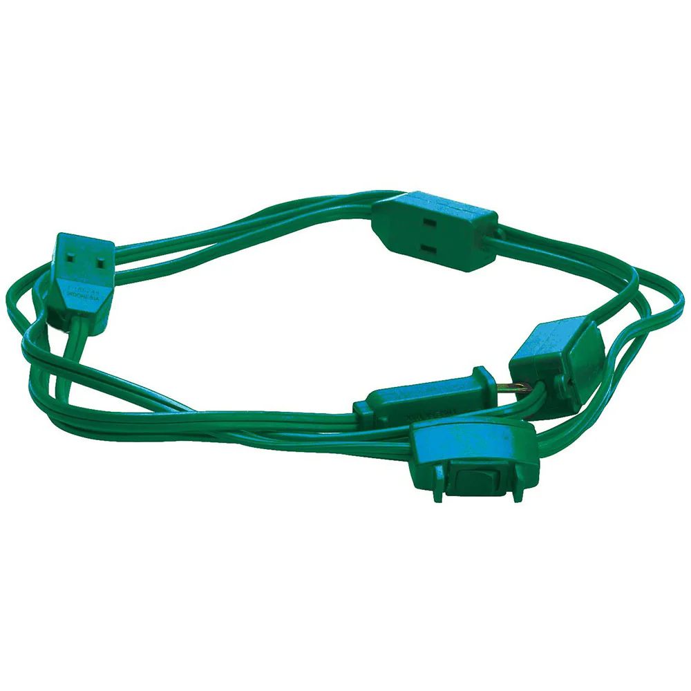 Woods 2189 Extension Cord For Christmas Or Holiday Lights With 9 Outlets For Indoors (15 Ft, Green) - Moutools