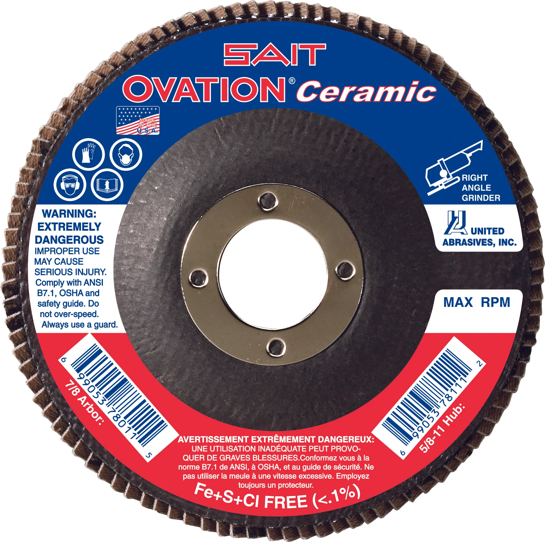 Sait 78270 OVATION Ceramic Flap Disc 5 x 7/8 80X, 10 Pack - Moutools