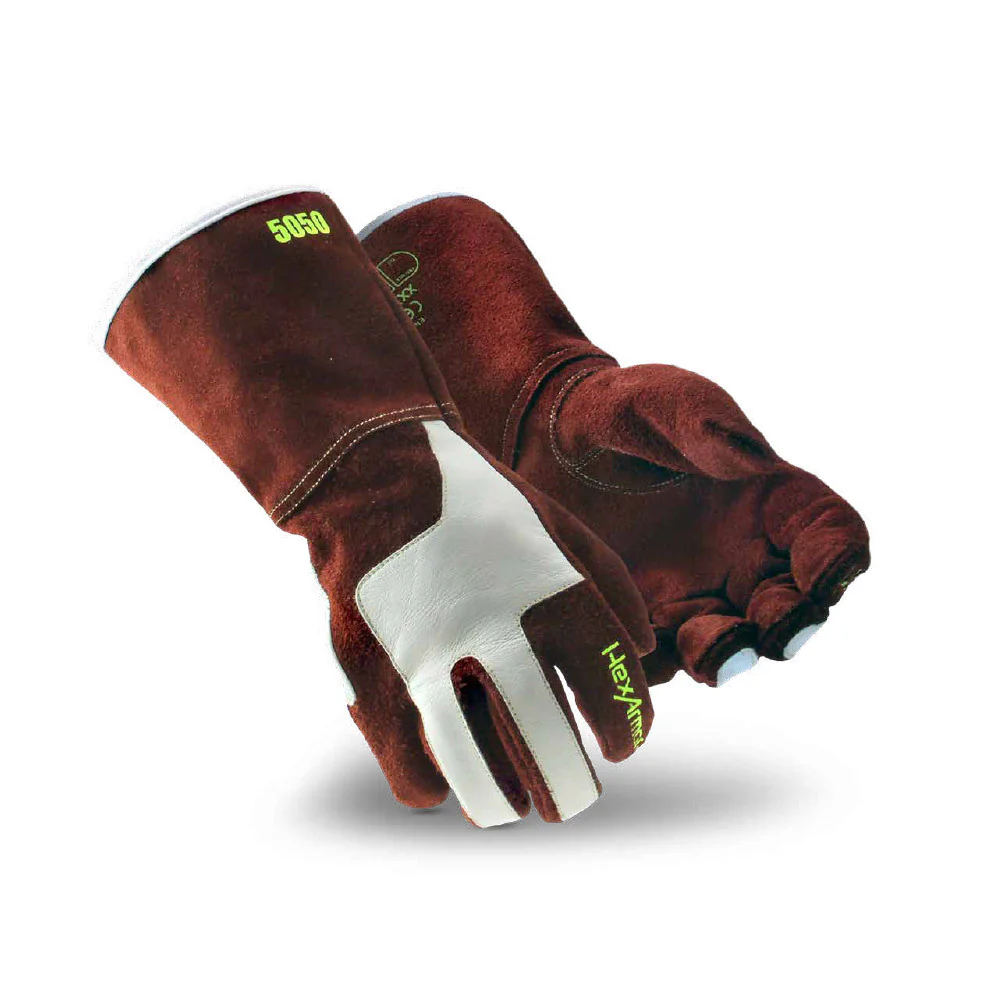 HexArmor 5050-M (8) HeatHide Split Cow Gauntlet, size M - Moutools