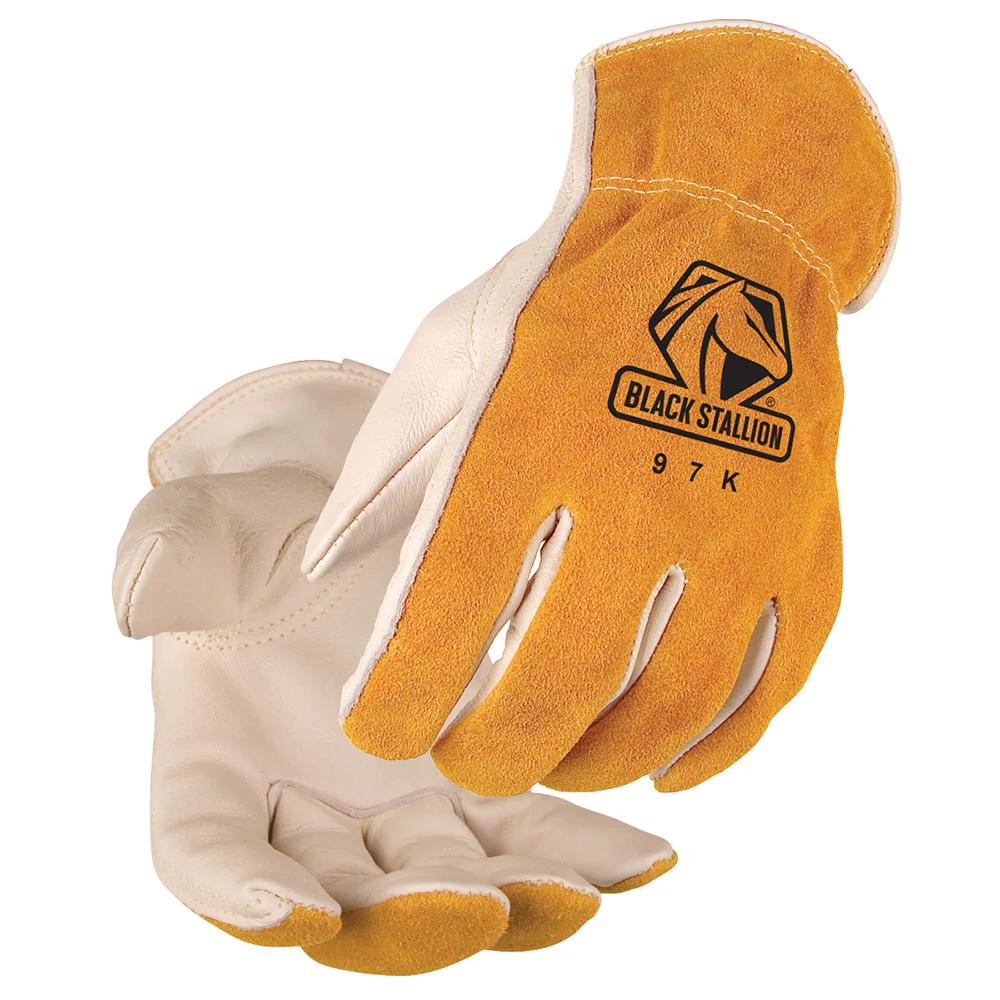 Black Stallion 97KXL Versatile Grain Cowhide Palm Driver's Gloves with Kevlar Stitching, X-Large - Moutools