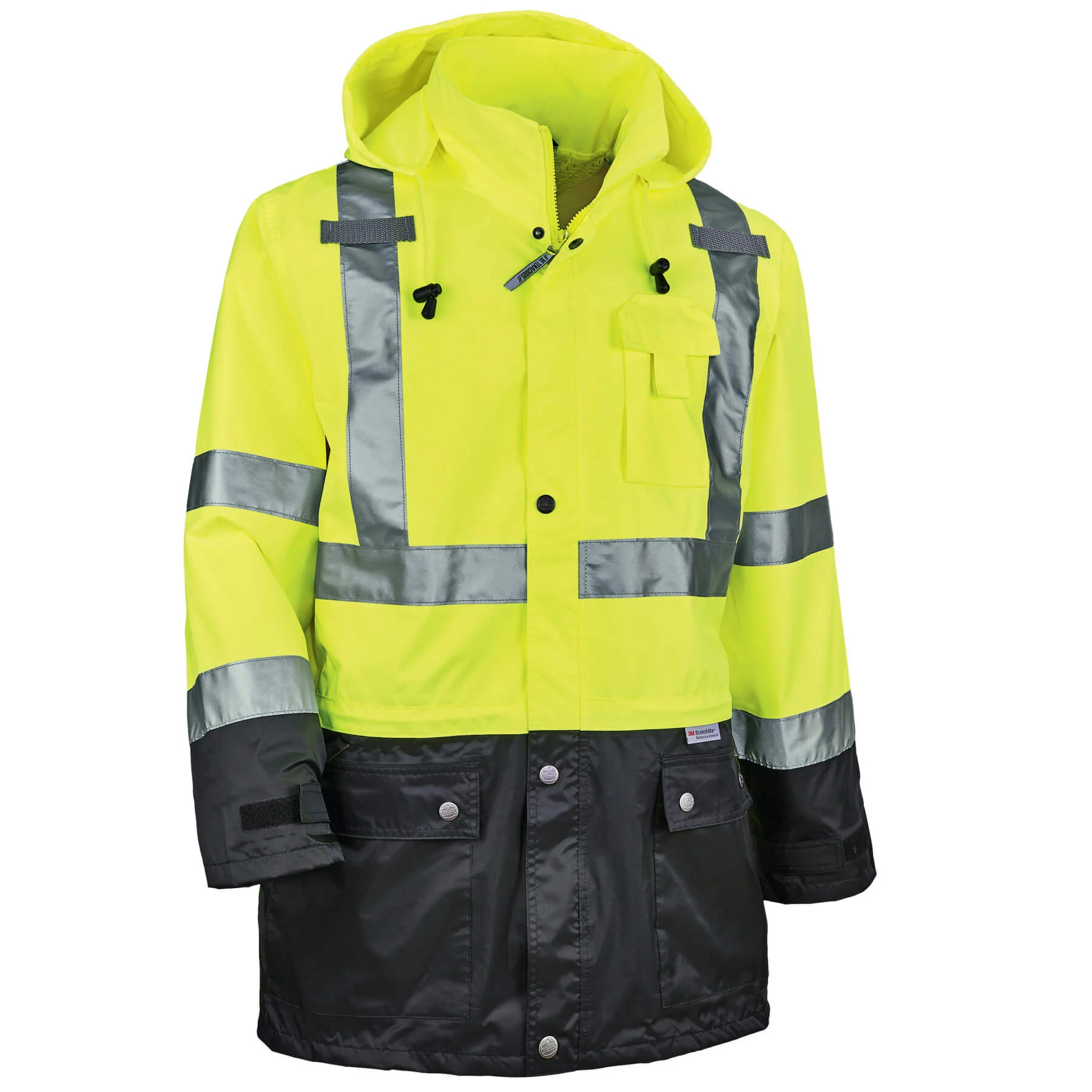 Ergodyne 25323 GloWear 8365BK Type R Class 3 Black Front Rain Jacket, Medium, HV Lime - Moutools