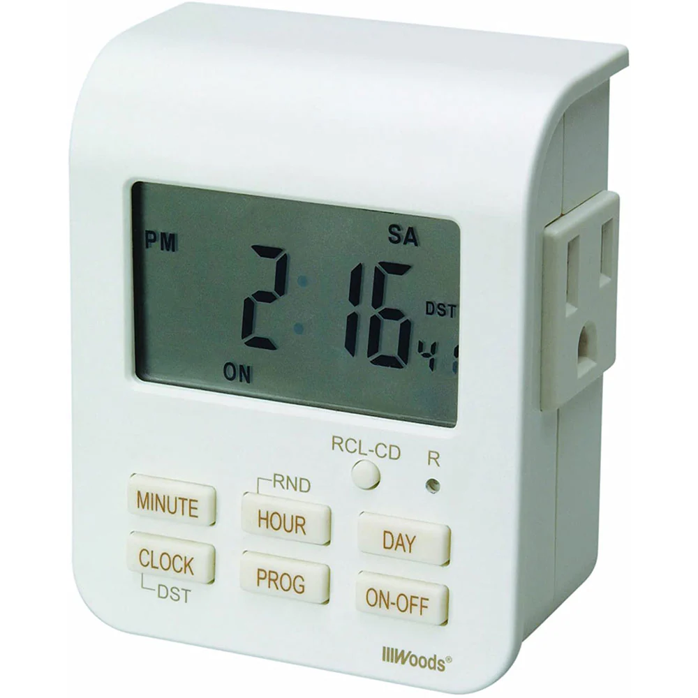 Woods 50009 50009WD Indoor 7-Day Heavy Duty Digital Plug-In Timer, 2 Grounded Outlets - Moutools