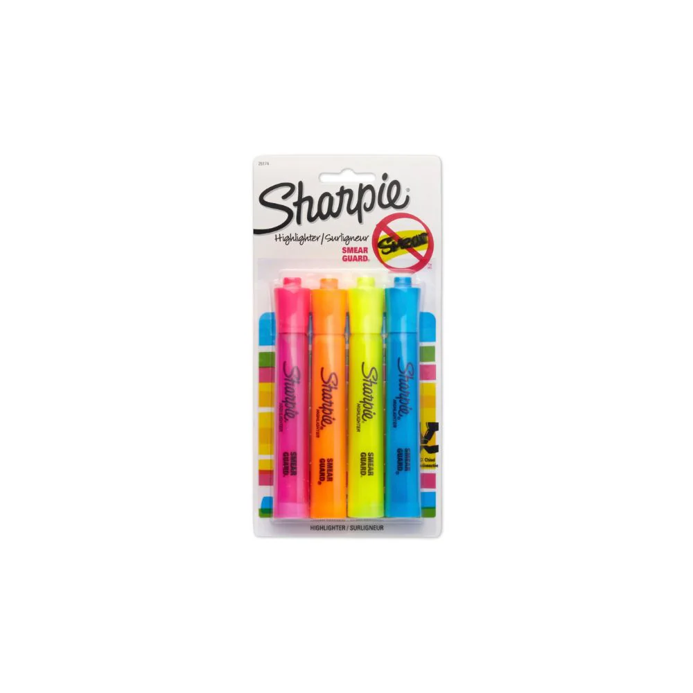 Sharpie 25174PP Tank Highlighters, Chisel Tip 4 pack  (Pink, Yellow, Orange, Blue) - Moutools