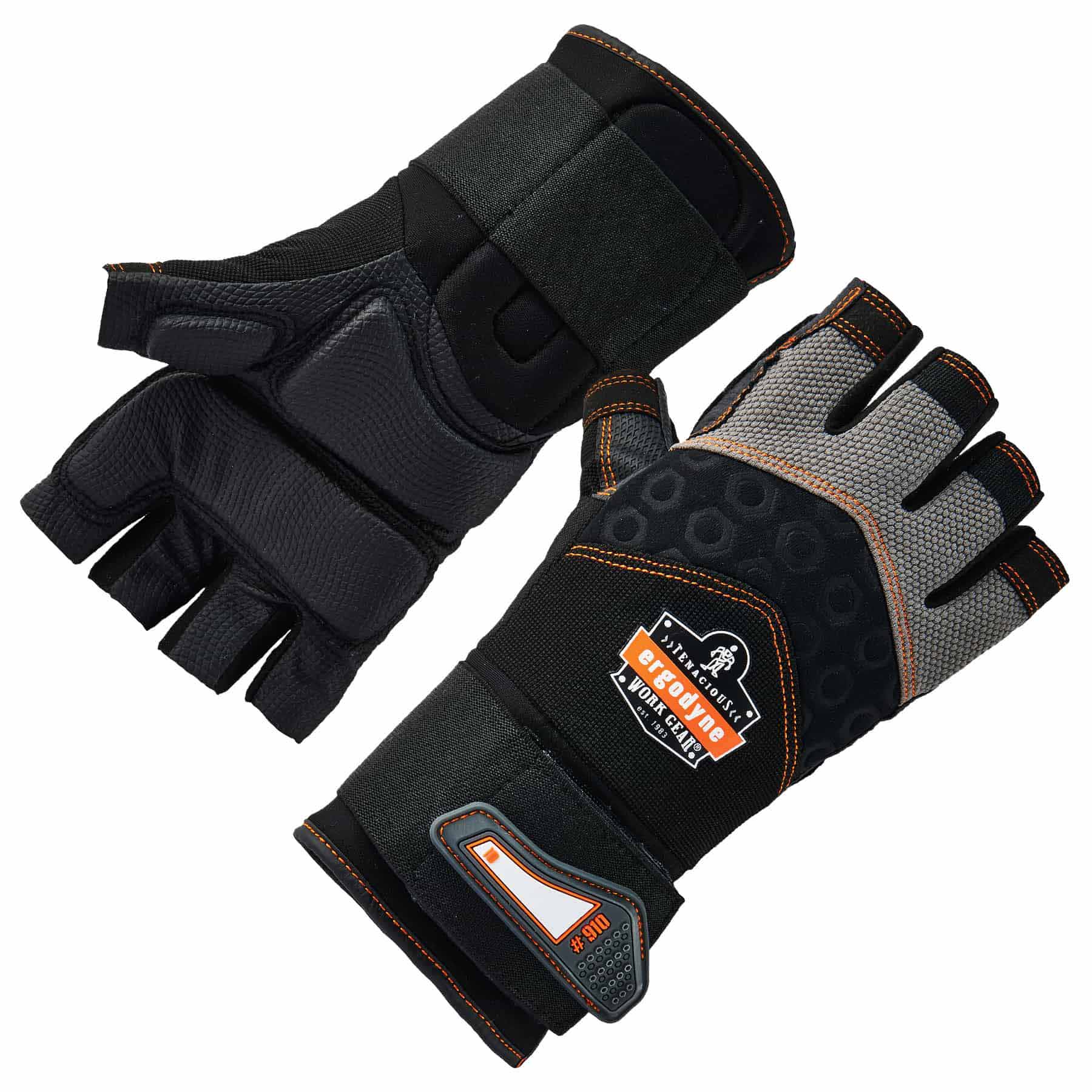 Ergodyne 17715 910 XL Black Half-Finger Impact Gloves + Wrist Support - Moutools