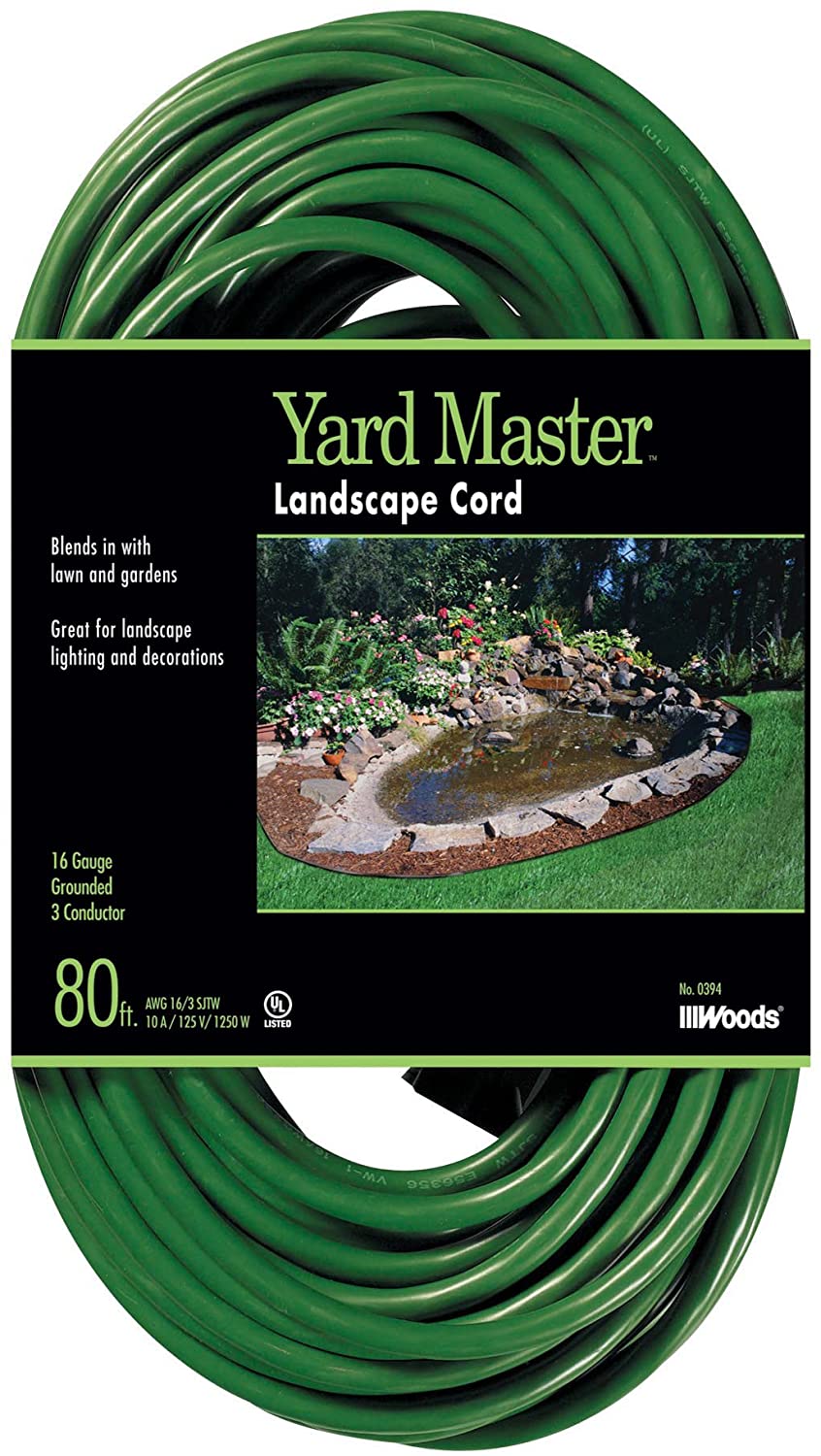 Woods 990394 Landscape and Patio Extension Cord, 16/3 SJTW Light Duty, Green 80', 80-Foot - Moutools