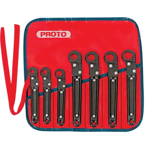 Proto J3800A 7-Pieces Single End Black Oxide SAE Ratcheting Flare Nut Wrench Set, 12 Point - Moutools
