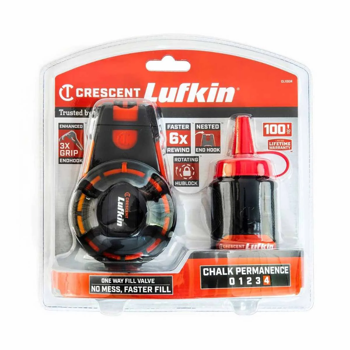 Crescent Lufkin CL100R 100' Contractor Chalk & Reel with Red Chalk - Moutools