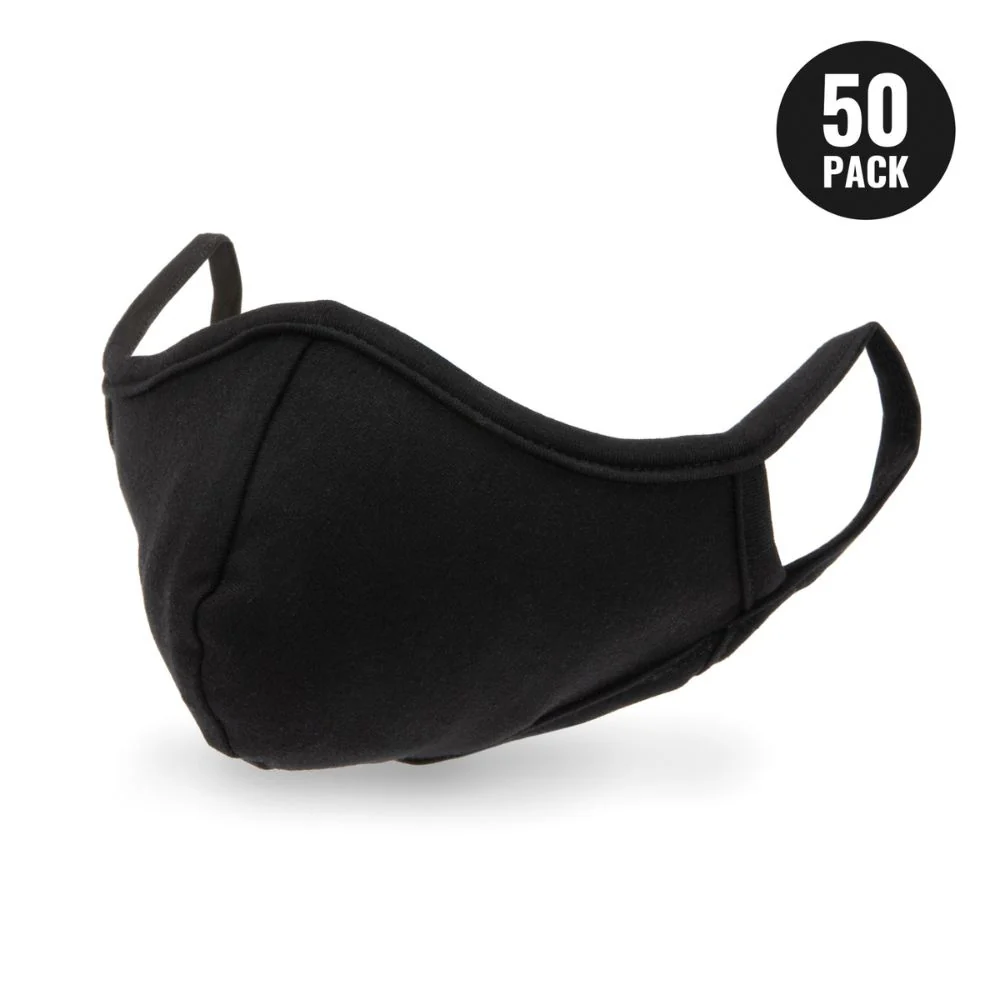 212 Performance CFME05000PK Washable Cotton Fabric Face Mask with Elastic Ear Straps, Bulk 50-Pack Black - Moutools