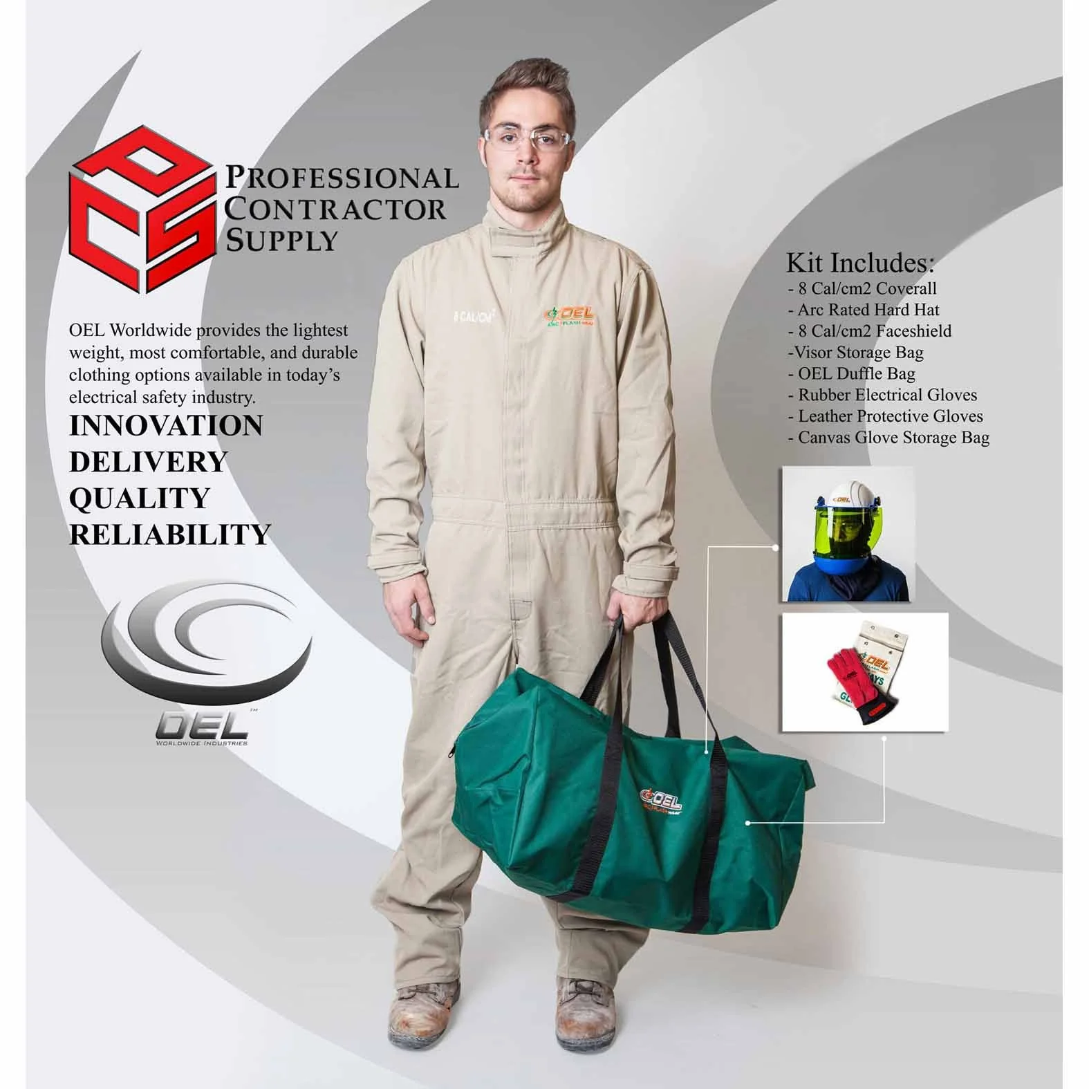 OEL AFW8-PFC-2XL-00-11-R- 2XL 8 CAL Coverall Kit w/ Head Gear And Red Glove Kit - Moutools