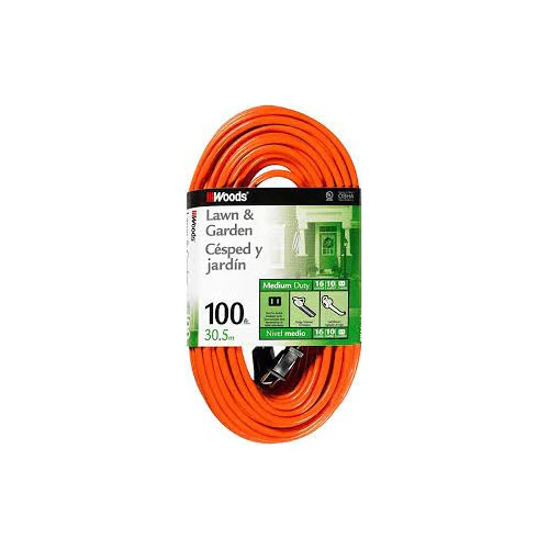 Woods 724 16/2 Vinyl SJTW General Purpose Extension Cord, 100-Foot, Orange - Moutools