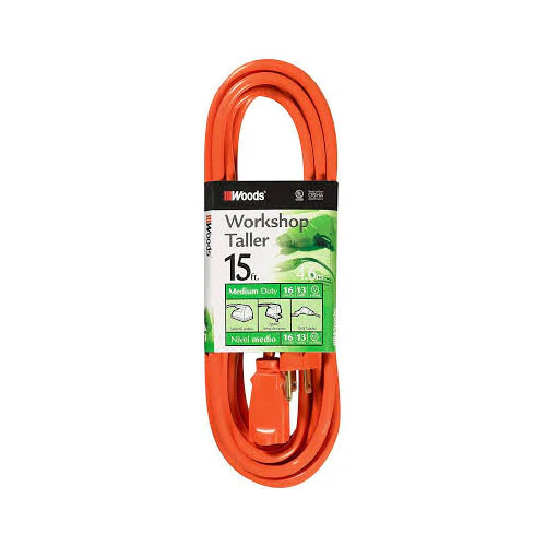 Woods 266 16/3 SJTW General Purpose Extension Cord, Orange, 15-Foot - Moutools