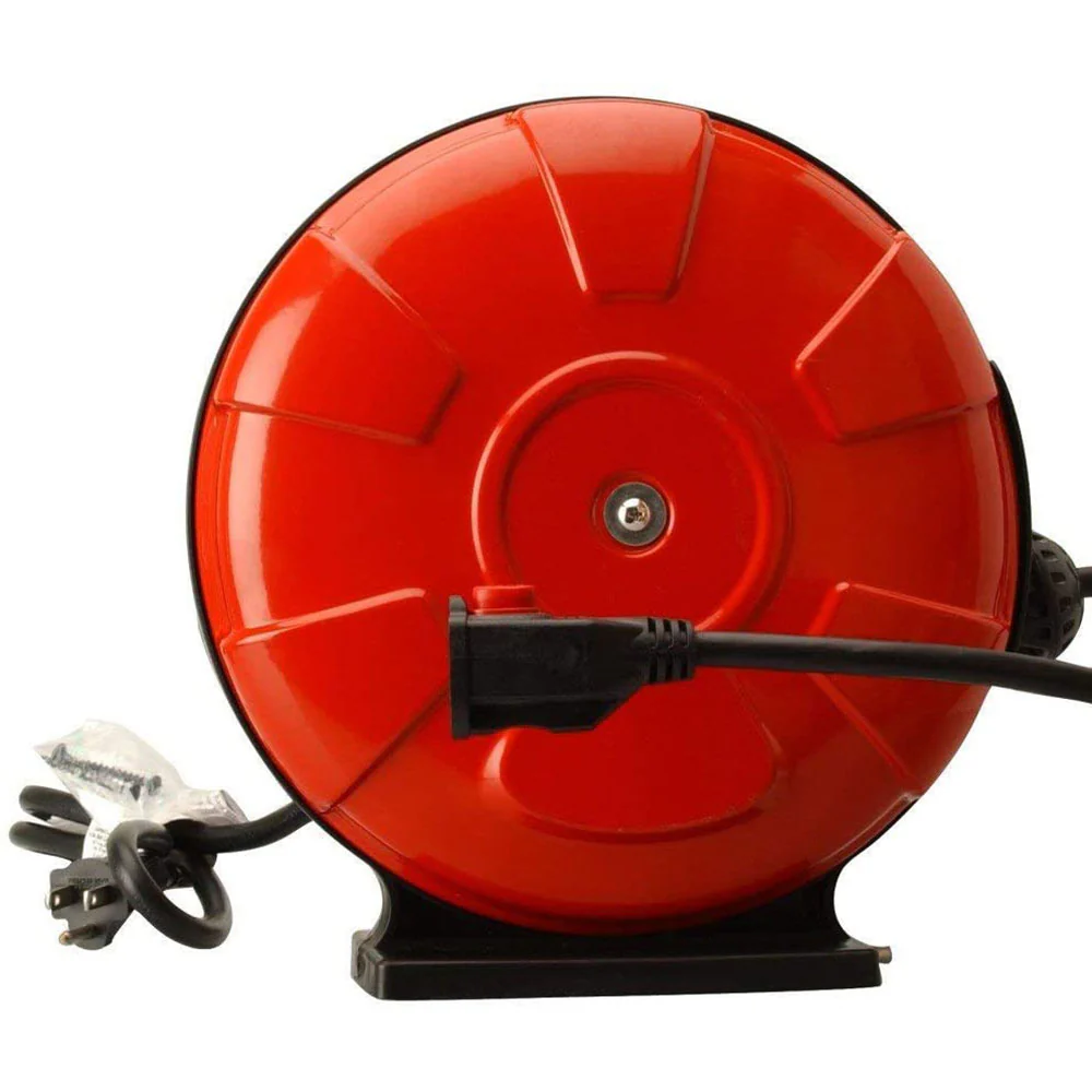 Woods 48004 14/3 SJTW Metal Extension Cord Reel with Locking Plug, Red, 30-Feet, Foot, Orange - Moutools