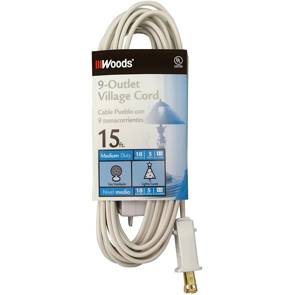 Woods 2188 Indoor Extension Cord With 9 Power Outlets (15 Feet, White) - Moutools