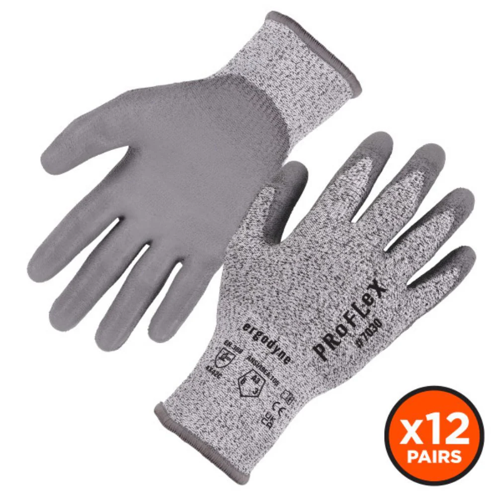 Ergodyne 10455 #7030 12-pair XL Gray ANSI A3 PU Coated CR Gloves - Moutools