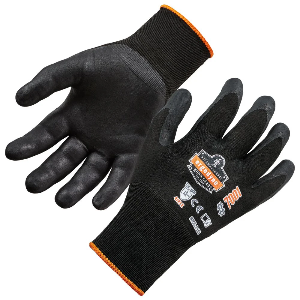 Ergodyne 17951 #7001 XS Black Nitrile Coated Gloves - Moutools