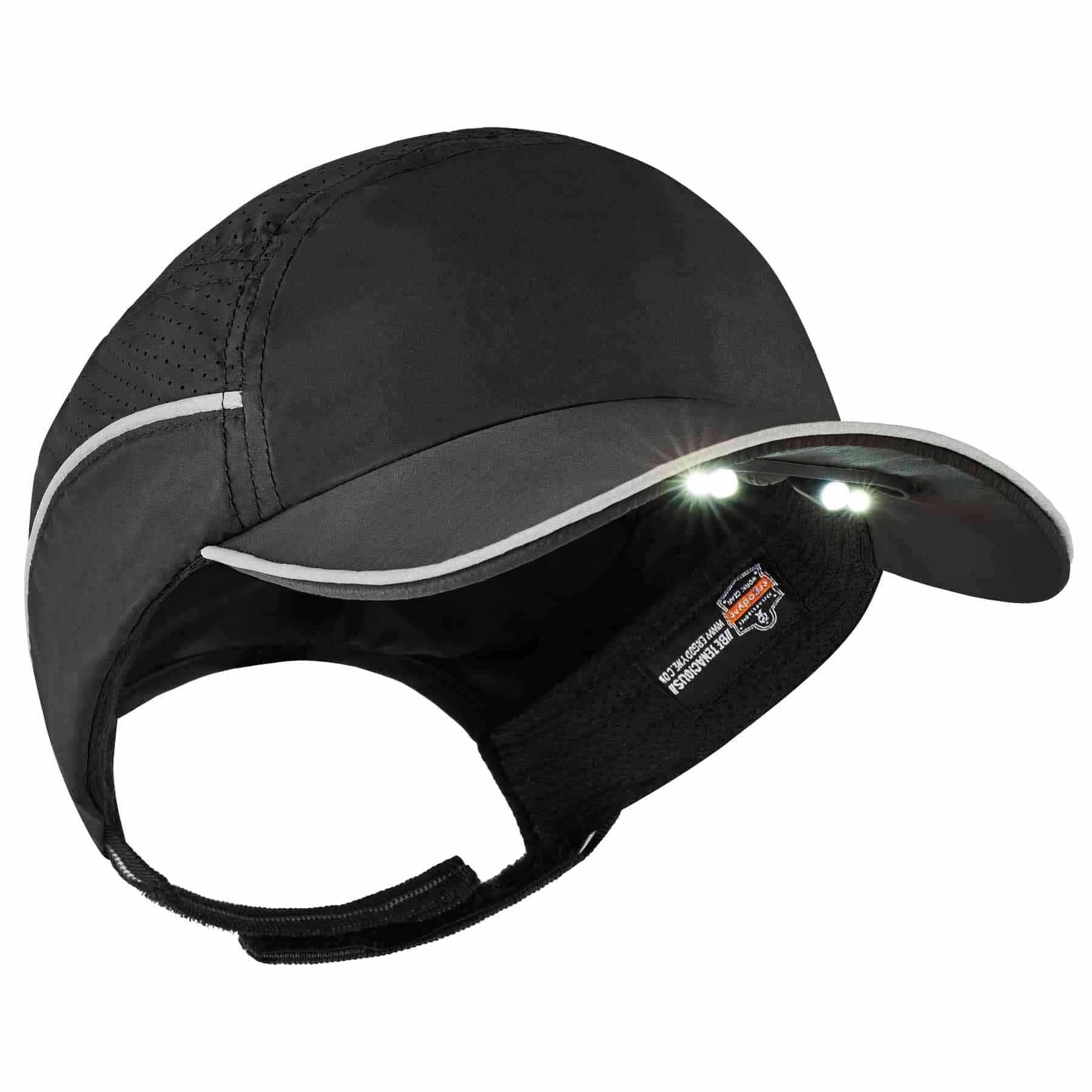 Ergodyne 23369 8965 Long Brim Black Lightweight Bump Cap Hat + LED Lighting - Moutools