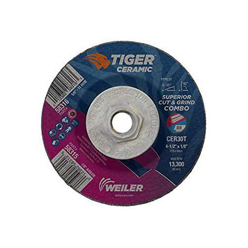Weiler 58316 4.5 X 1/8 X 5/8-11 CER T27 Tiger Ceramic Combo Wheel - Moutools