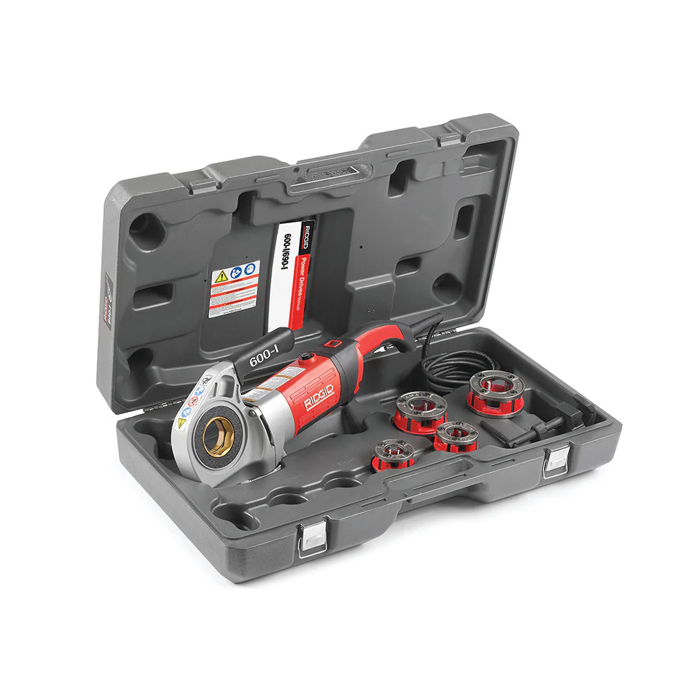RIDGID 44918 Model 600-I Hand-Held Power Drive Kit, Pipe Threading Machine and 1/2-Inch to 1-1/4-Inch 11-R NPT Pipe Threading Die Heads with Carrying Case for Threading Pipe - Moutools