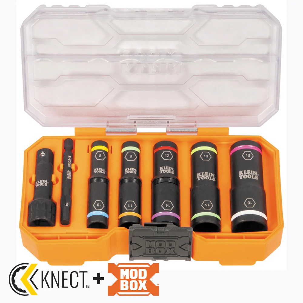 Klein 65619 KNECTFlip-10 Heavy Duty Flip Impact Socket Set, Metric, 8-Piece - Moutools