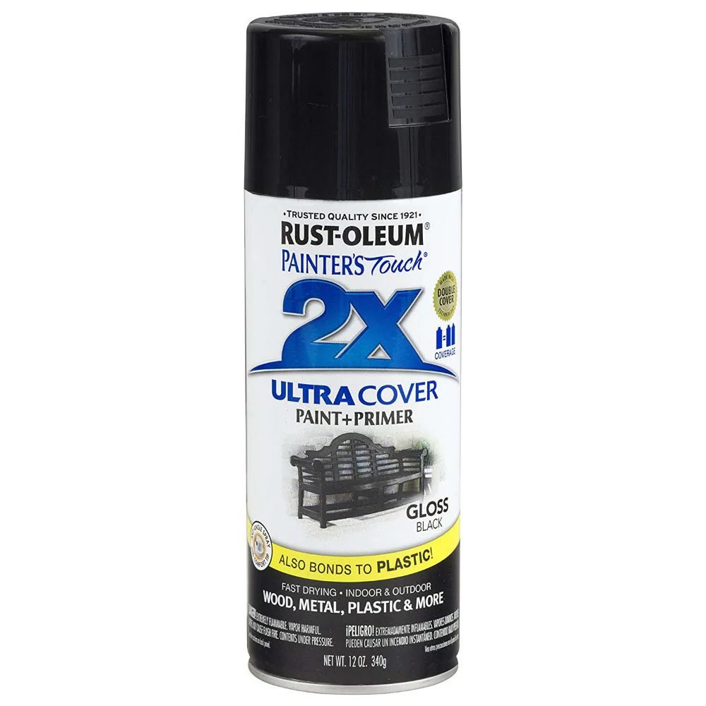 Rust-Oleum 249122 2X Ultra Cover Gloss Spray, Black, 12 oz - Moutools