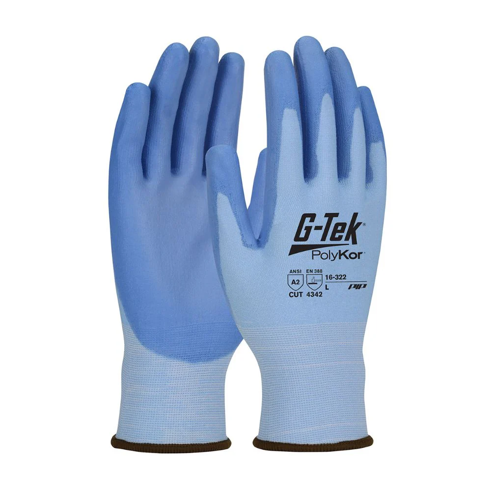 PIP 16-322 G-Tek PolyKor Seamless Knit PolyKor Blended Glove with Polyurethane Coated Flat Grip on Palm & Fingers - Moutools