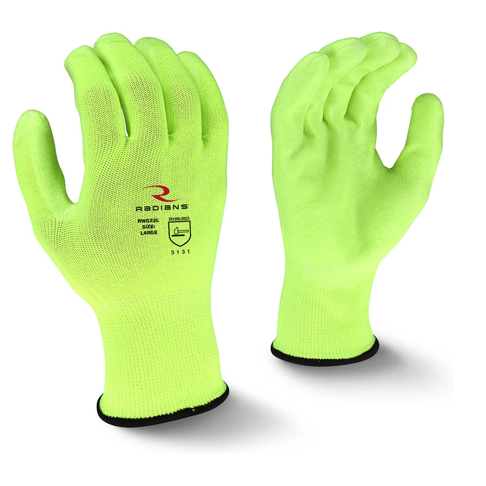 Radians RWG22L 13 Gauge High Visibility Work Glove, Large - Moutools