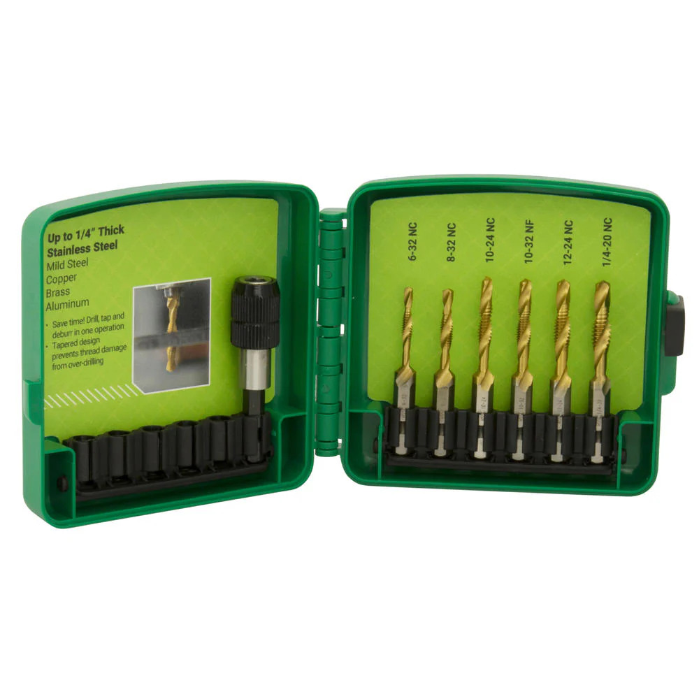 Greenlee DTAPSSKIT Standard 7-piece Drill/Tap Bit Kit with Quick-Change Adapter & Case - Moutools