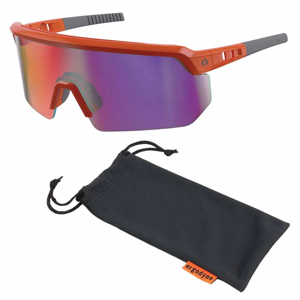 Ergodyne 55019 AEGIR-MI Orange Frame Purple Mirror Lens Safety Glasses - Moutools