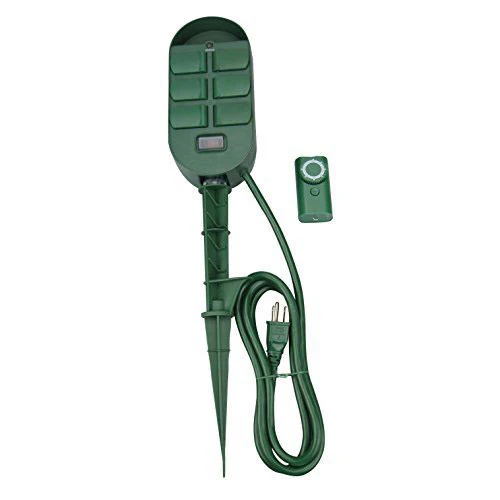 Woods 59785 59785WD 6-Outlet Yard Stake Timer with Photocell and Wireless Remote Control (Green) - Moutools