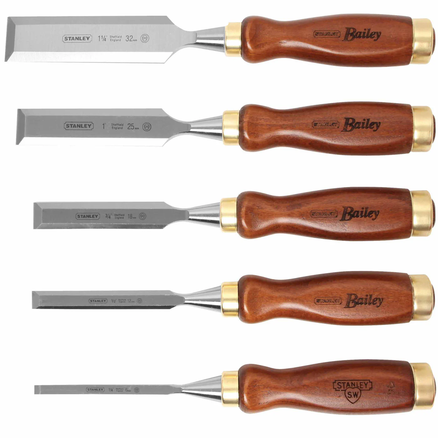 Stanley 16-401 5-Piece Bailey Chisel Set with Leather Pouch - Moutools