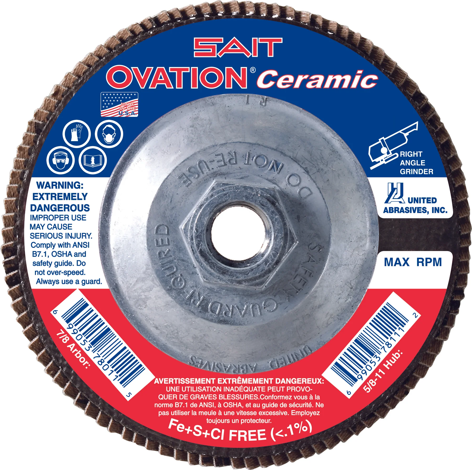 Sait 78329 OVATION Ceramic Flap Disc 5 x 5/8-11 60X, 10 Pack - Moutools