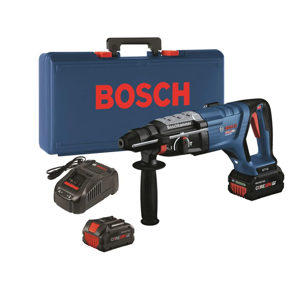 Bosch GBH18V-28DCK24 18V Brushless Connected-Ready SDS-plus Bulldog 1-1/8 In. Rotary Hammer Kit with (2) CORE18V 8.0 Ah PROFACTOR Performance Batteries - Moutools