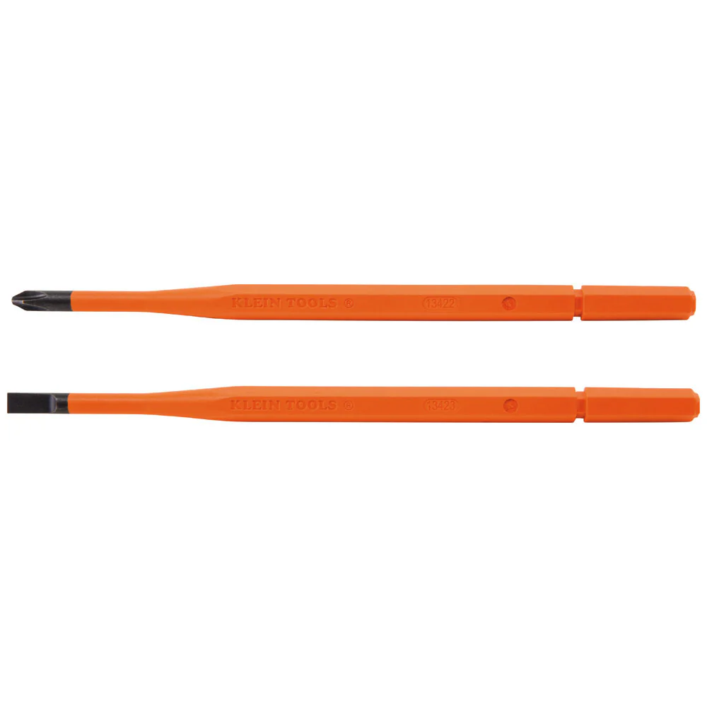 Klein 13156 Screwdriver Blades, Insulated Single-End, 2-Pack - Moutools