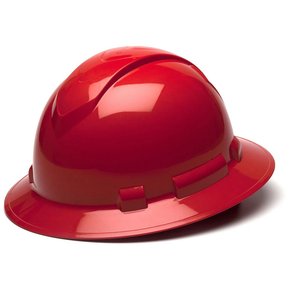 Pyramex HP54120 Hard Hat - Red-Ridgeline Full Brim 4 Pt Ratchet Suspension - Moutools