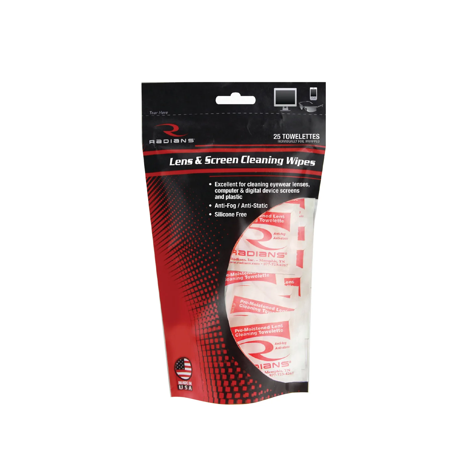 Radians LC25BG 25 Pack Lens Cleaning Towelette Bag - Moutools