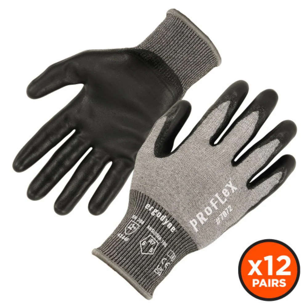 Ergodyne 10306 #7072 12-pair 2XL Gray ANSI A7 Nitrile Coated CR Gloves - Moutools