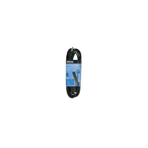 Woods 2611 8-Foot 3-Prong Indoor Extension Cord With 3 Outlets, Black - Moutools