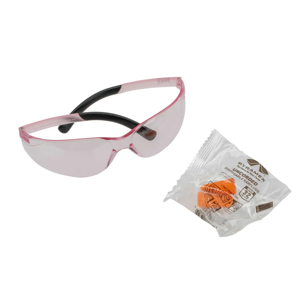 Pyramex PYS2517SNDP Mini Ztek Safety Glasses with Pink Lens and DP1000 Disposable Earplugs, NRR 31dB - Moutools