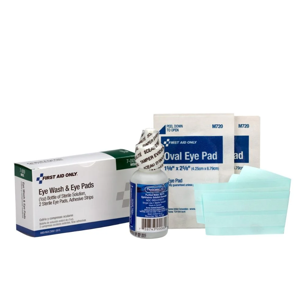 First Aid Only 7-009-001 1 oz. Eyewash, Eyepads & Adhesive Strips, 1 set/box - Moutools