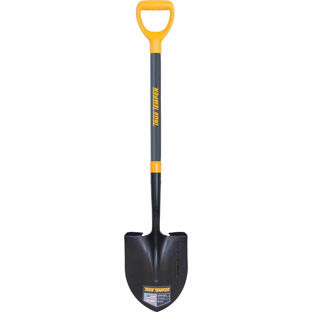 Union 2586100 True Temper Forged Round Point Shovel with Comfort Step and D-Grip On Fiberglass Handle - Moutools