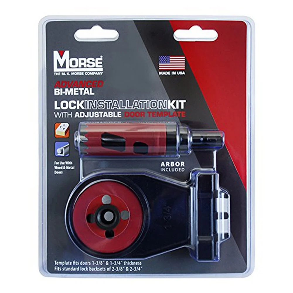 MK Morse MHSALKIT1 116909 5 piece, Bi-Metal Hole Saw, Lock Installation Kit w/Template - Moutools