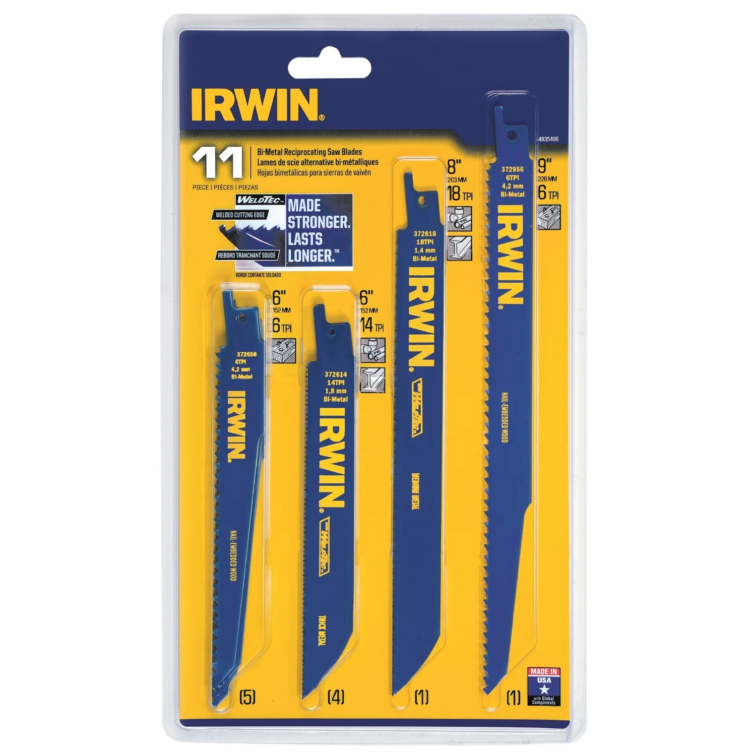 Irwin 4935496 11-Pack Bi-Metal Reciprocating Saw Blade Set - Moutools