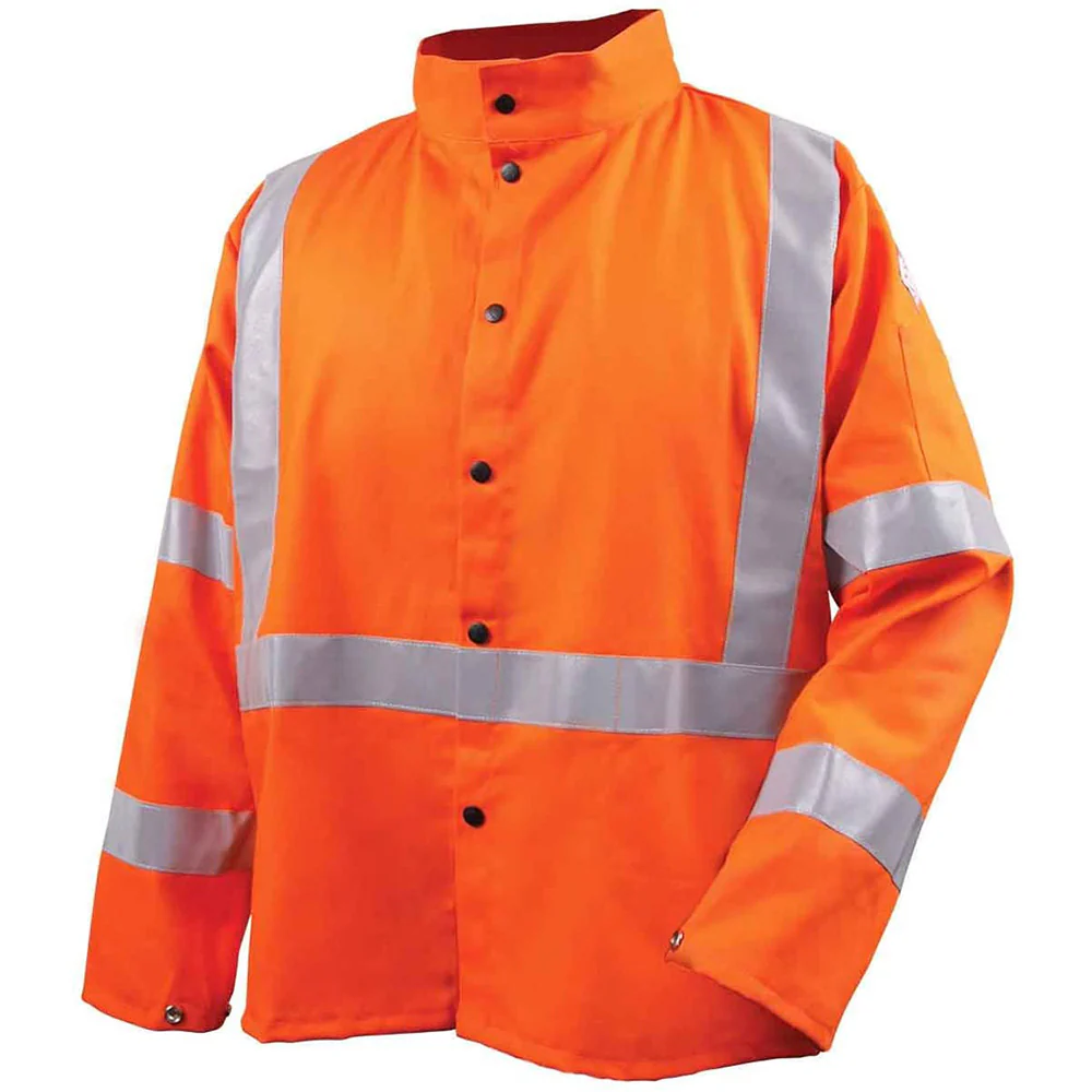 Black Stallion JF1012-OR-SML Safety Welding Jacket with Flame Resistant Reflective Tape, Small - Moutools
