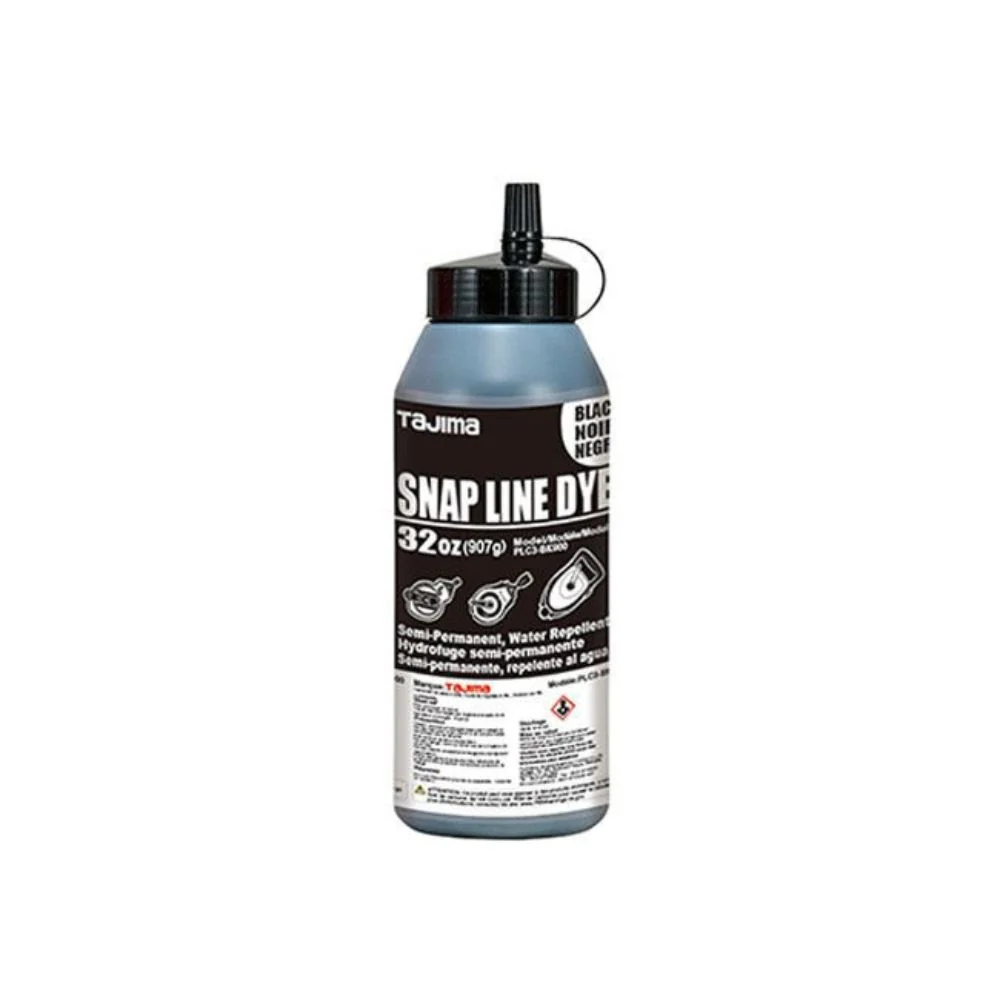 Tajima PLC3-BK900 Snap Line Dye, Permanent Marking Chalk with Easy Fill Nozzle, 907g/32 oz., Black - Moutools