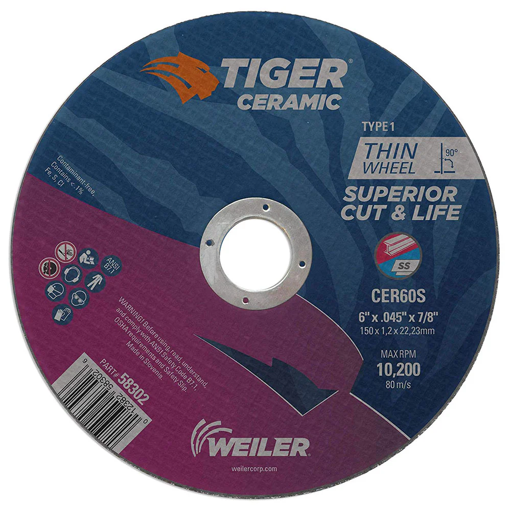 Weiler 58302 6 X .045 X 7/8 CER60S T1 Tiger Ceramic Cutting Wheel - Moutools