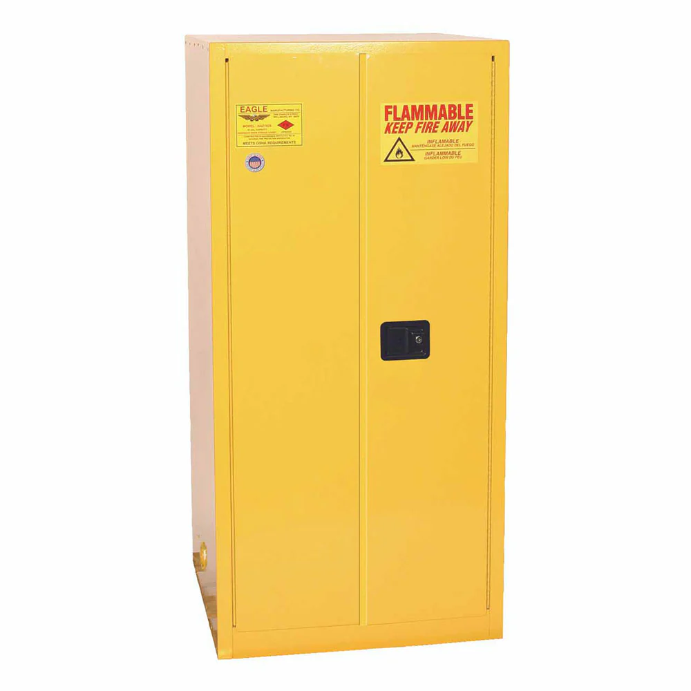 Eagle 2610X One Drum Vertical Safety Cabinet, 55 Gal., 1 Shelf, 2 Door, Self Close, Yellow - Moutools